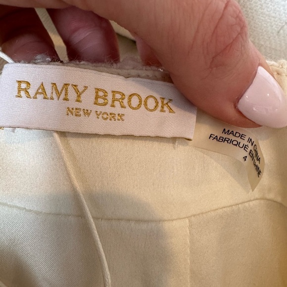 RAMY BROOK Karey Fringe Tweed Miniskirt Sz 4 Ivory Plaid Fringe Preppy - Picture 9 of 10